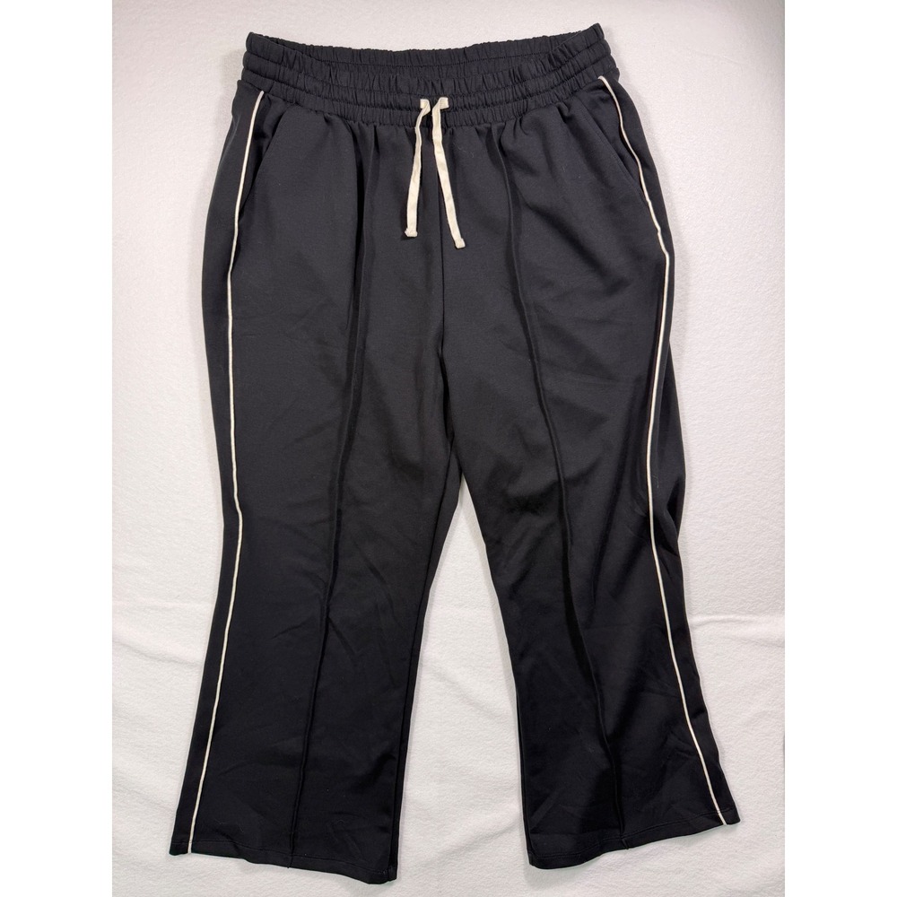 Ava & Viv Track Pants Womens 1X Black Wide Leg Side Stripe Drawstring Athletic